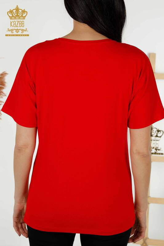 женская блузка оптом - детализация плеч - красная - 79054 | КАZEE