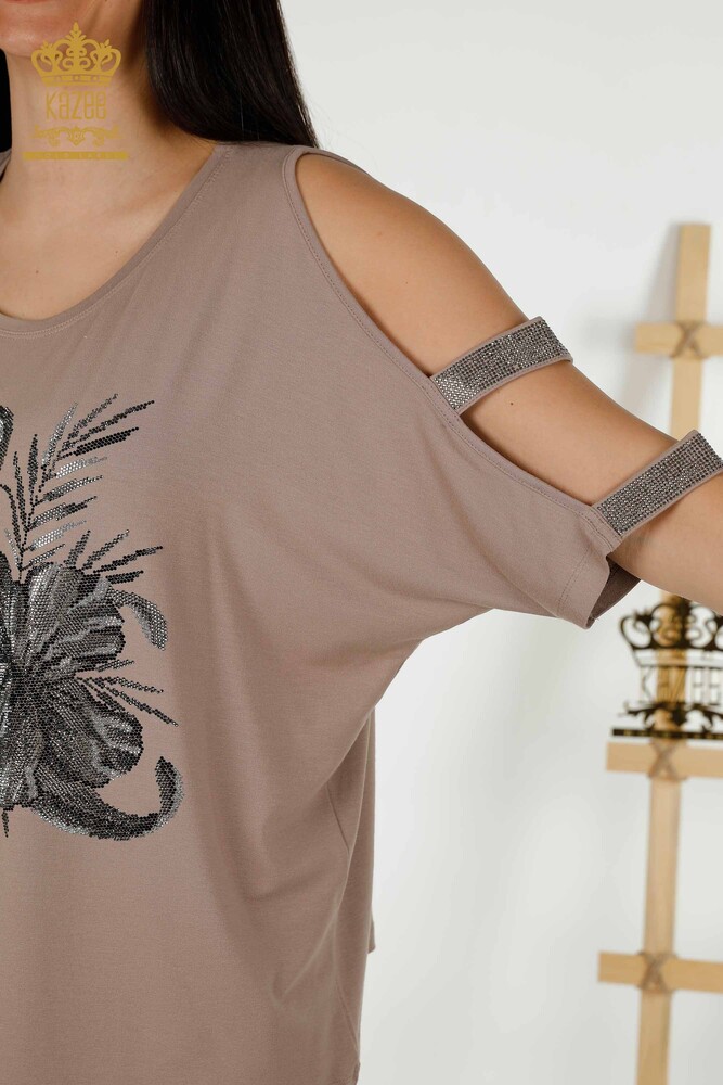 женская блузка оптом - детализация плеч - норка - 79289 | КАZEE - 5