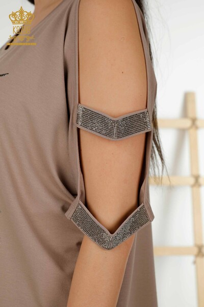 женская блузка оптом - детализация плеч - норка - 79289 | КАZEE - Thumbnail