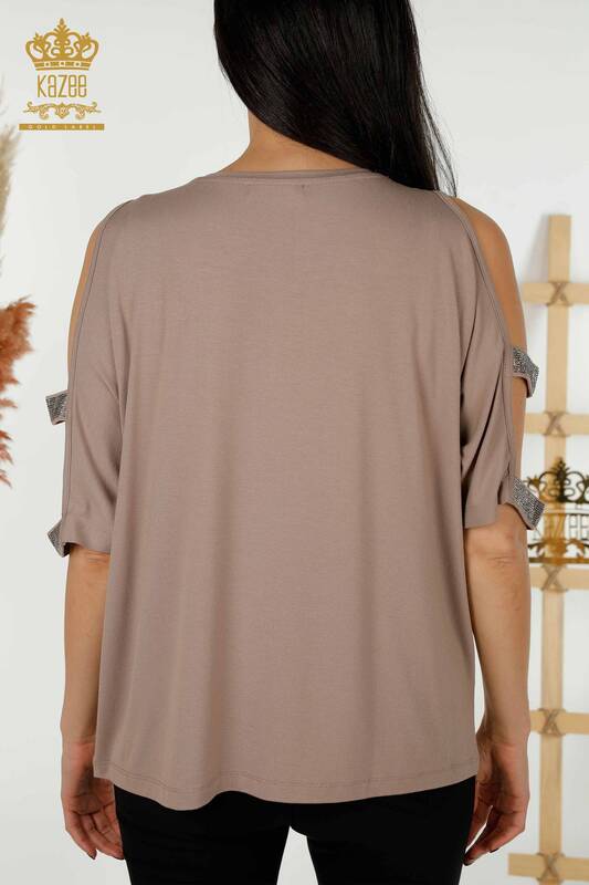 женская блузка оптом - детализация плеч - норка - 79289 | КАZEE