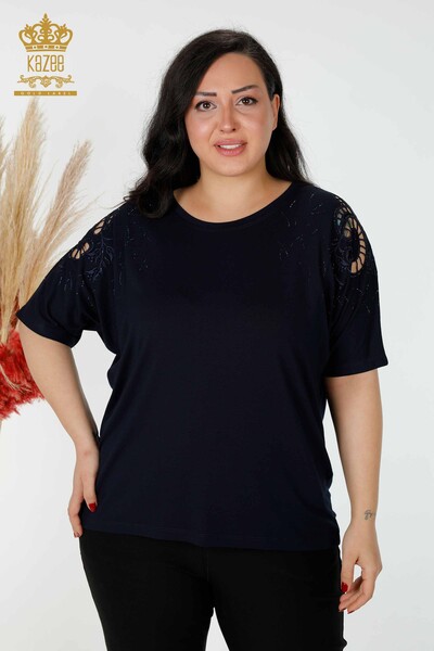 женская блузка оптом с плеча подробно темно-синий - 77985 | КАZEE - Thumbnail
