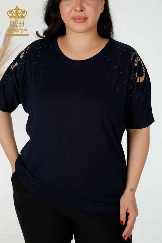 женская блузка оптом с плеча подробно темно-синий - 77985 | КАZEE