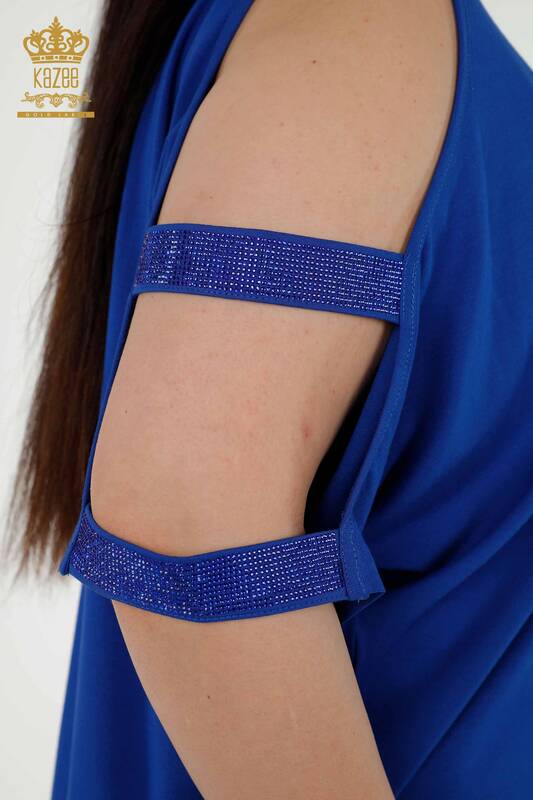 женская блузка оптом - с деталями на плечах - темно-синий - 79108 | КАZEE