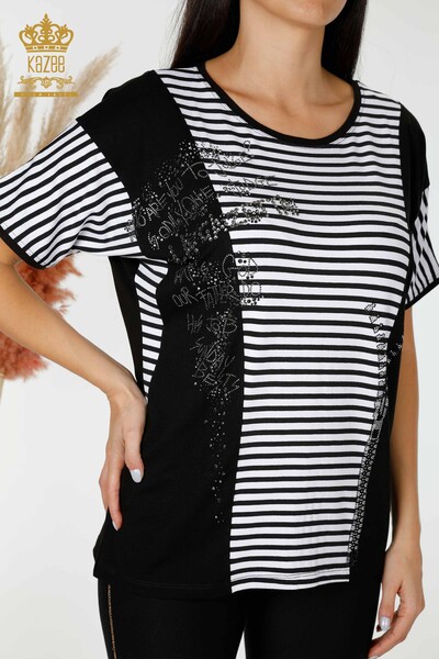 женская блузка оптом в полоску черного цвета - 77723 | КАZEE - Thumbnail