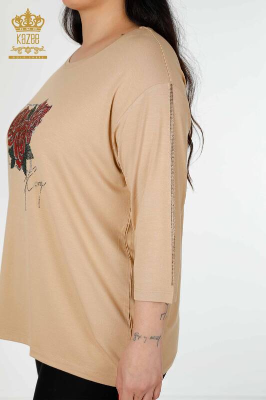 женская блузка оптом бежевая роза с узором - 78951 | КAZEE