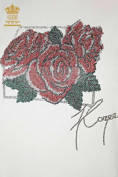 женская блузка оптом роза с рисунком экрю - 78951 | КАZEE - Thumbnail