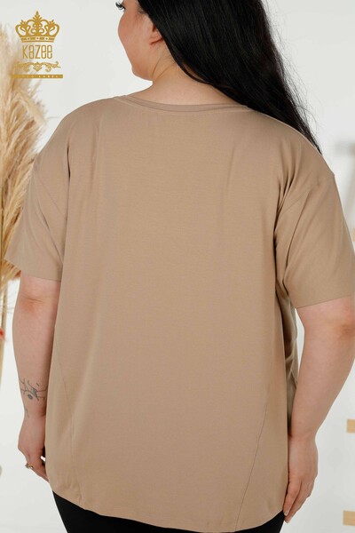 женская блузка оптом - два кармана - бежевый - 79294 | КАZEE - Thumbnail