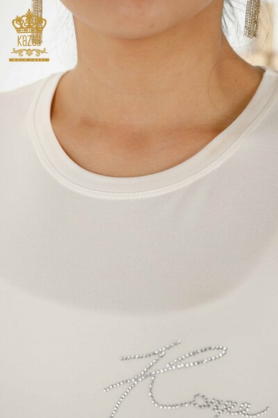 женская блузка оптом - с коротким рукавом - белая - 79226 | КАZEE - Thumbnail