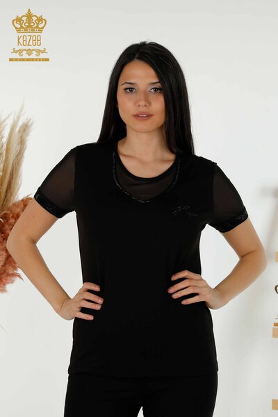 женская блузка оптом - с коротким рукавом - черный - 79104 | КАZEE - Thumbnail