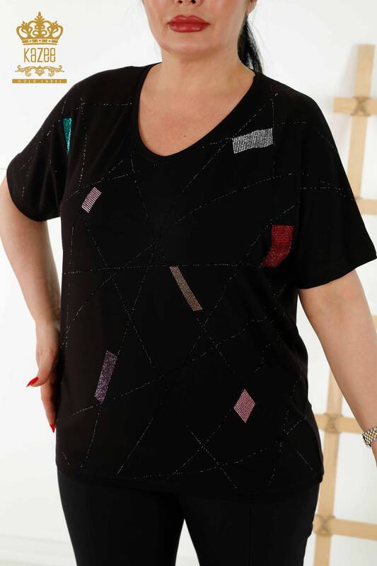 женская блузка оптом - с коротким рукавом - черный - 79288 | КАZEE