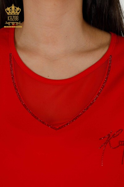 женская блузка оптом - с коротким рукавом - красная - 79104 | КАZEE - Thumbnail