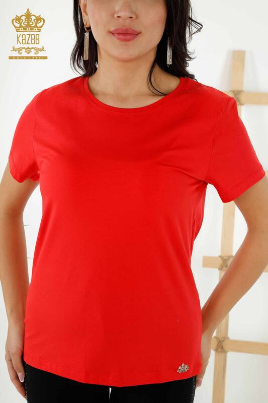 женская блузка оптом с коротким рукавом красная - 79178 | КAZEE