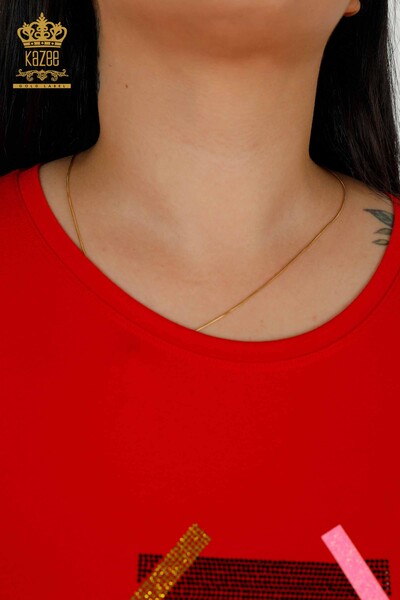 женская блузка оптом - с коротким рукавом - красная - 79323 | КАZEE - Thumbnail
