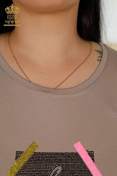 женская блузка оптом - с коротким рукавом - норка - 79323 | КАZEE - Thumbnail