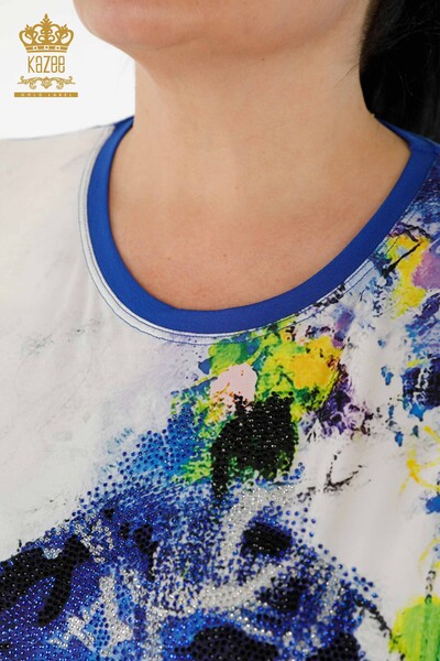 женская блузка оптом - с коротким рукавом - цифровой - 12088 | КАZEE - Thumbnail