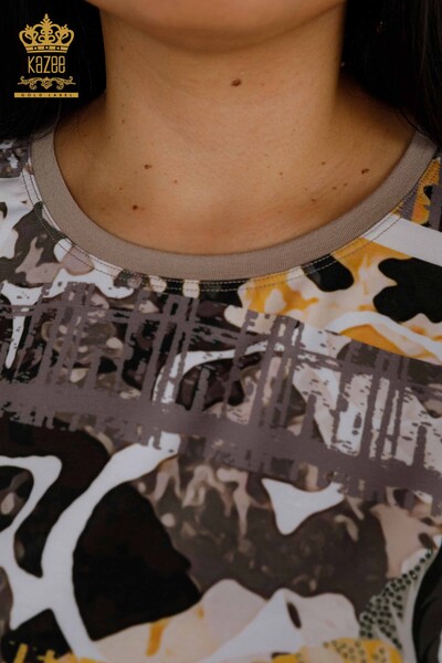 женская блузка оптом - с коротким рукавом - цифровой - 12202 | КАZEE - Thumbnail