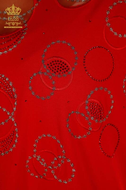 Женская блузка оптом - с коротким рукавом - с рисунком - красная - 79094 | КАZEE