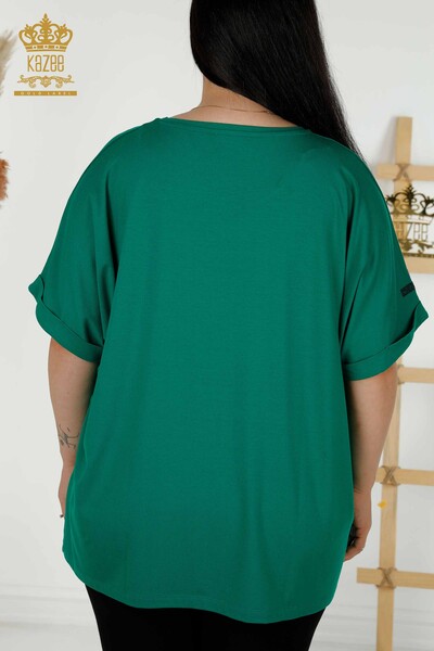 женская блузка оптом - с коротким рукавом - зеленая - 79323 | КАZEE - Thumbnail