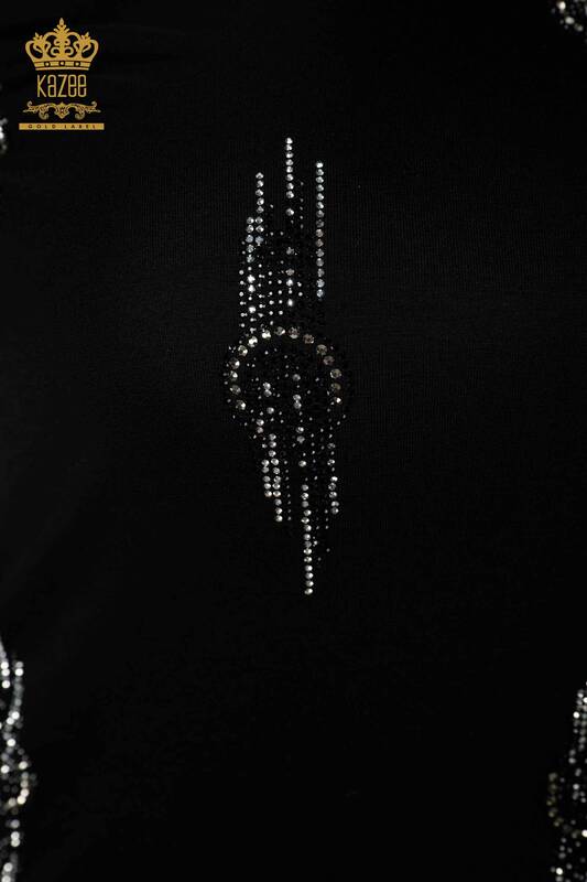 женская блузка оптом с узором черного цвета - 79043 | КAZEE