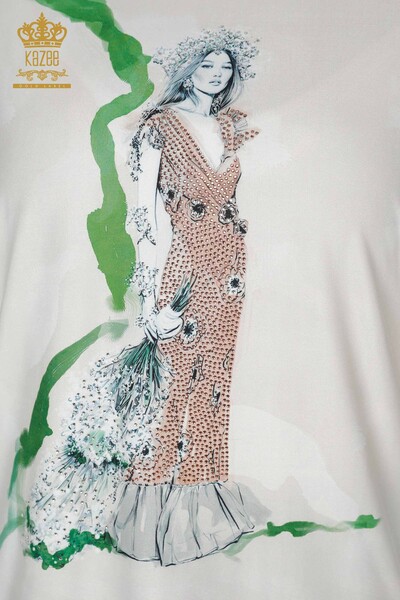женская блузка оптом с рисунком цвета экрю - 75923 | КАZEE - Thumbnail