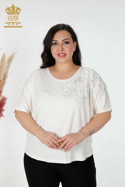 женская блузка оптом с рисунком цвета экрю - 78889 | КАZEE