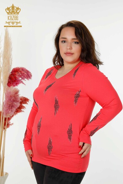 женская блузка оптом с рисунком гранатового цвета - 79043 | КАZEE - Thumbnail