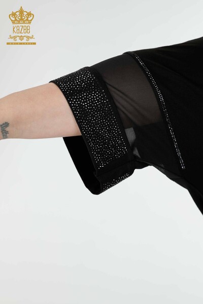 женская блузка оптом с узором черного цвета с карманом - 79025 | КАZEE - Thumbnail