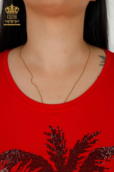 женская блузка оптом - с рисунком - красная - 79325 | КАZEE - Thumbnail