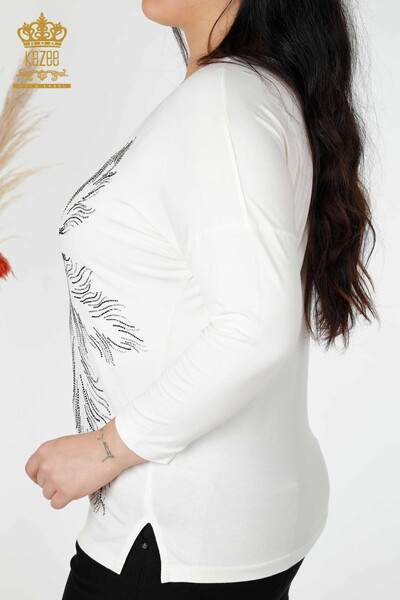 женская блузка оптом с узором в виде листьев цвета экрю - 77970 | КАZEE - Thumbnail
