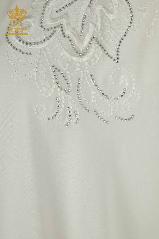 Женская блузка оптом - С узором в виде листьев - Экрю - 79090 | КАZEE