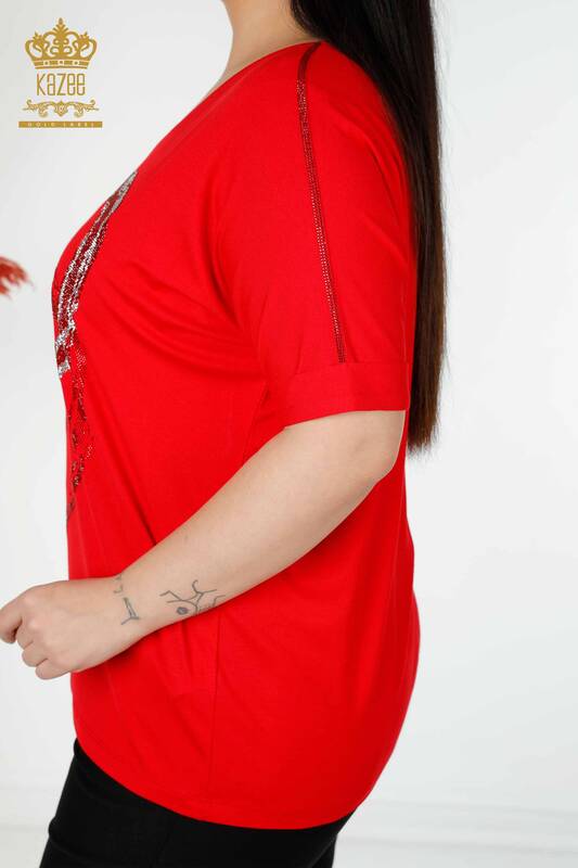 женская блузка оптом с узором сердца красный - 77711 | КАZEE