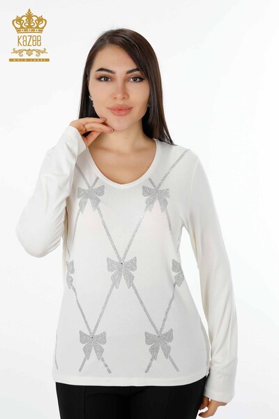 женская блузка оптом с рисунком цвета экрю - 79003 | КАZEE