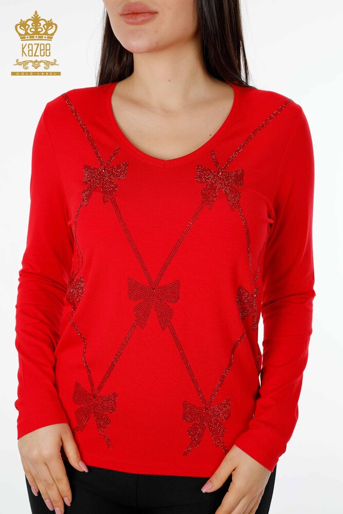 Оптовая Женская блузка с рисунком красного цвета - 79003 | КАZEE - 2