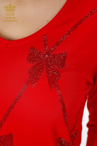 Оптовая Женская блузка с рисунком красного цвета - 79003 | КАZEE - Thumbnail