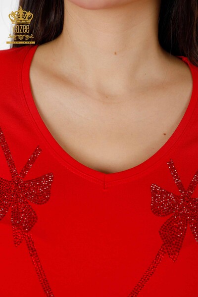 Оптовая Женская блузка с рисунком красного цвета - 79003 | КАZEE - Thumbnail