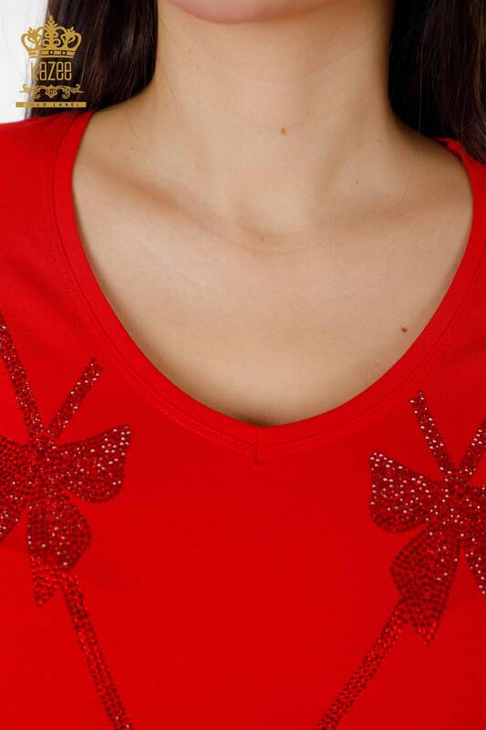 Оптовая Женская блузка с рисунком красного цвета - 79003 | КАZEE