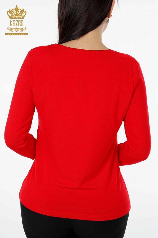 Оптовая Женская блузка с рисунком красного цвета - 79003 | КАZEE