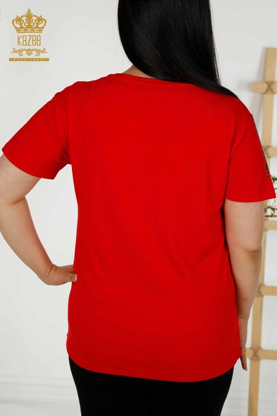Женская блузка оптом - Стрекоза Узорчатая - Красная - 79370 | КАZEE - Thumbnail