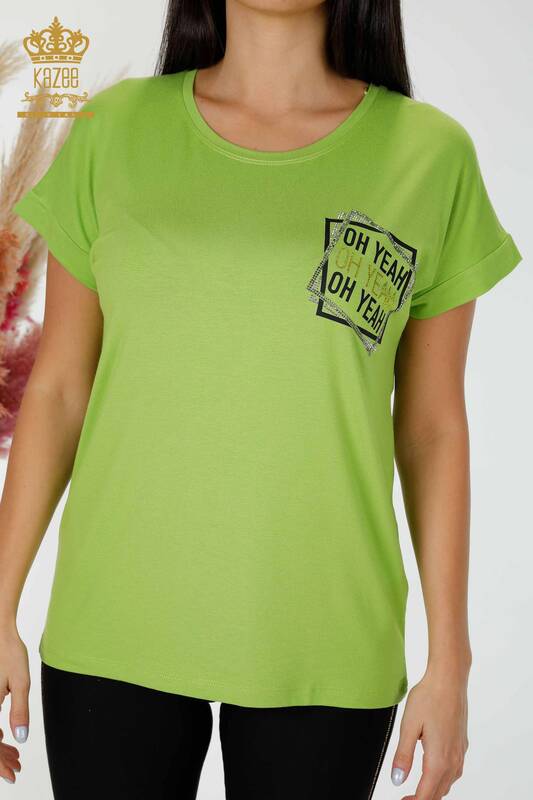женская блузка оптом фисташково-зеленого цвета с подробным текстом - 78955 | КАZEE