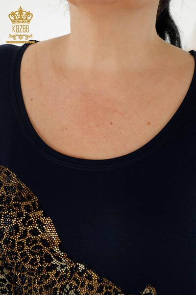 Женская блузка оптом - Деталь тигра - Темно-синий - 77683 | КАZEE - Thumbnail