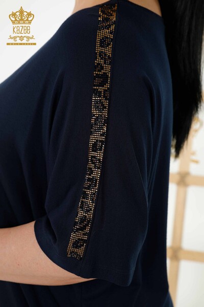 Женская блузка оптом - Деталь тигра - Темно-синий - 77683 | КАZEE - Thumbnail
