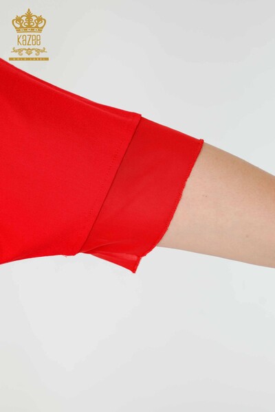 женская блузка оптом тигровый цветочный красный - 79029 | КАZEE - Thumbnail