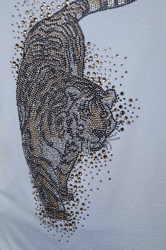 оптовая продажа женщин чесаный хлопок тигр узор вышивка камнем - 77650 | КАZЕЕ