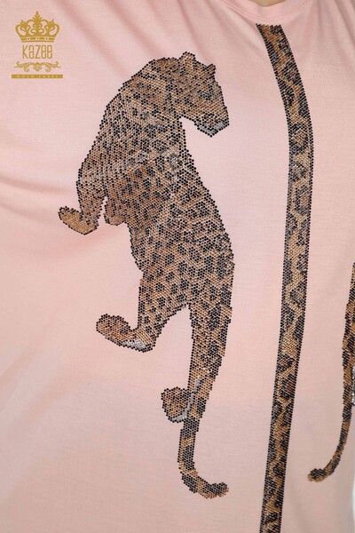 женская блузка оптом тигровый узор длинная пудра 77652 | КАZЕЕ - Thumbnail