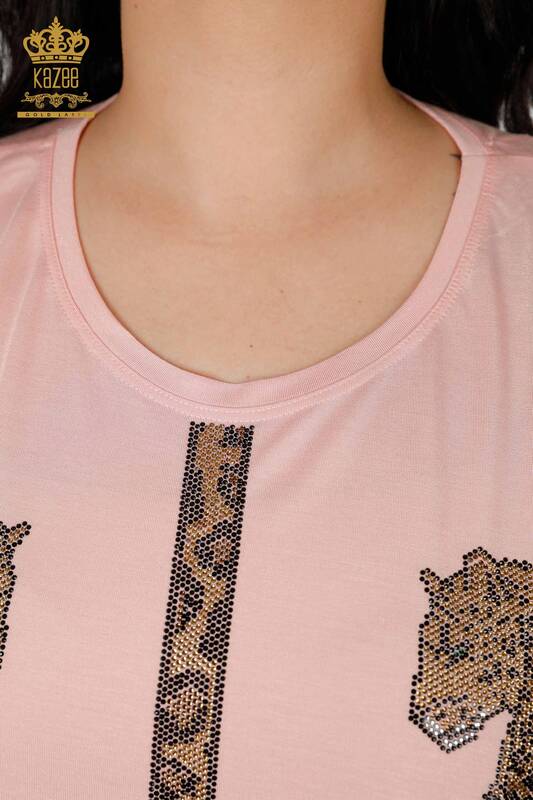 женская блузка оптом тигровый узор длинная пудра 77652 | КАZЕЕ