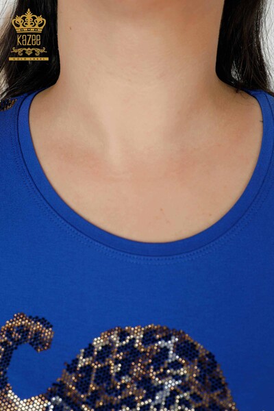 Женская блузка оптом тигровый узор цвет электрик - 79050 | КАZEE - Thumbnail