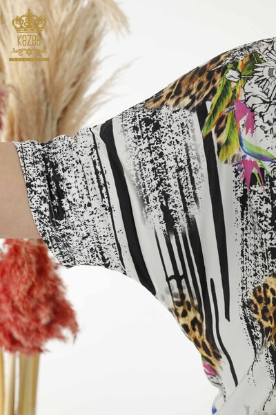 Женская блузка оптом - Цветочная цифровая печать- с рисунком - 77779 | KAZEE - Thumbnail