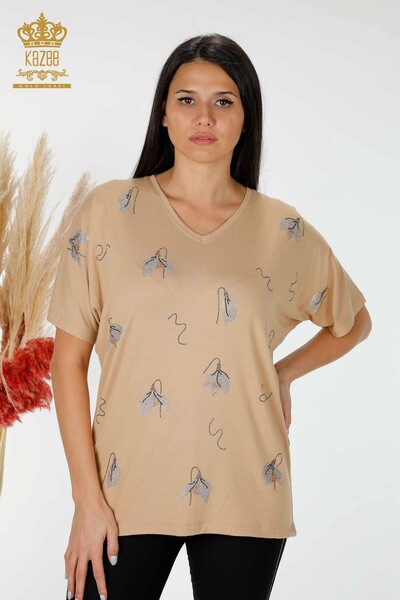 женская блузка оптом цветочный узор бежевый - 78934 | КАZEE - Thumbnail