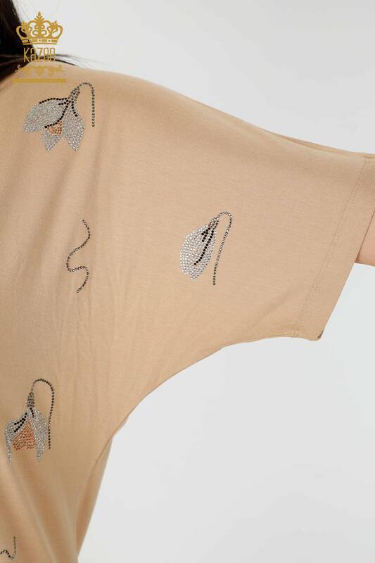 женская блузка оптом цветочный узор бежевый - 78934 | КАZEE