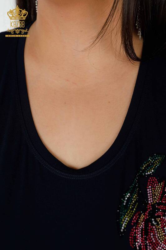женская блузка оптом цветочный узор черный - 78937 | КАZEE